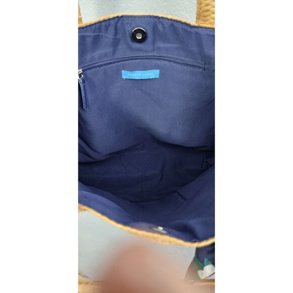 Straw Tote Bag With Floral Scarf Accent & Blue Lining By Draper James - Picture 3 of 6